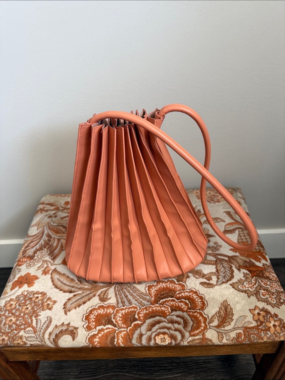 Coral Pleated Shoulder Bag with Matching Zip Wallet/Pouch